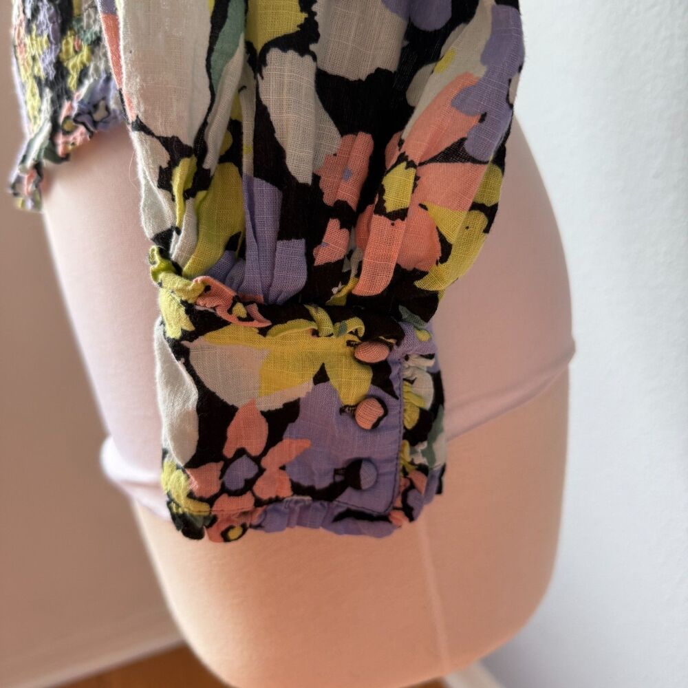 Free People | Ariana Floral Puff Sleeve Smocked Crop Size Medium - Picture 7 of 13